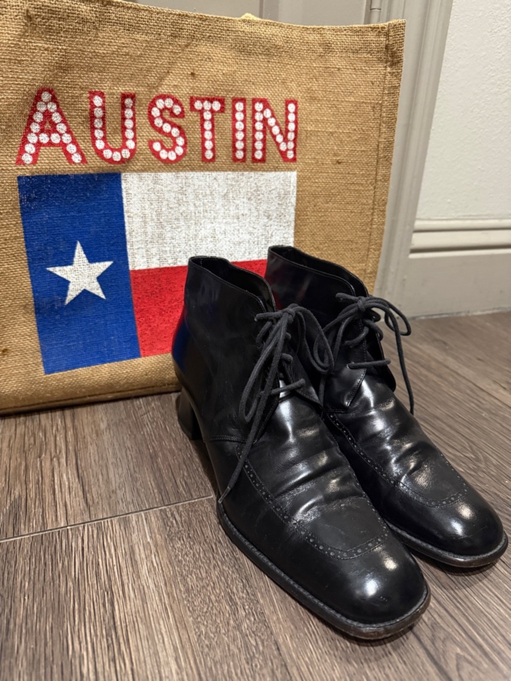 Michel Perry Leather Wingtip Brogue Laceup Ankle Boots